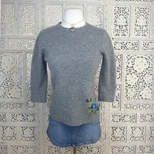 Vtg GAP Gray Lambswool Blend Sweater Sz S Granny Cottage Floral Y2K Crewneck